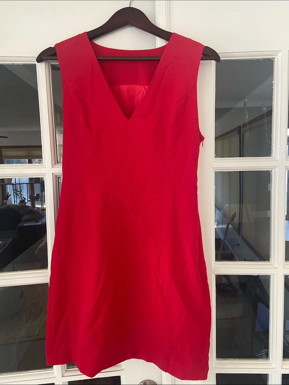 Commense Bright Red V-neck Sleeveless Fitted Mini Dress